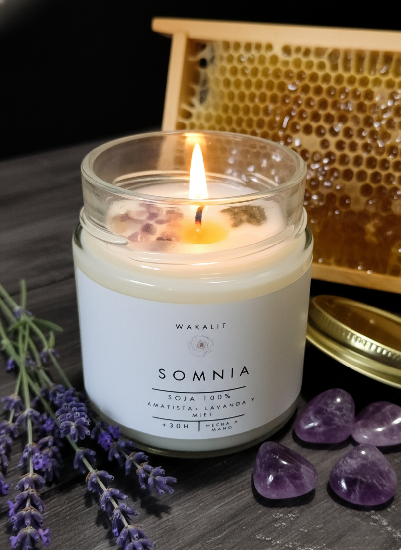 Vela Somnia soja 100% ECO (Amatista + Lavanda y miel)