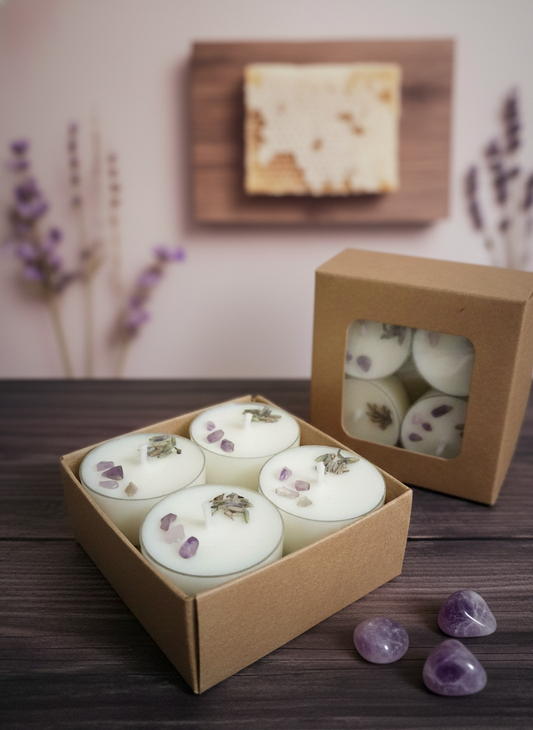 Vela de té Somnia soja 100% ECO pack de 8 (amatista + lavanda y miel)