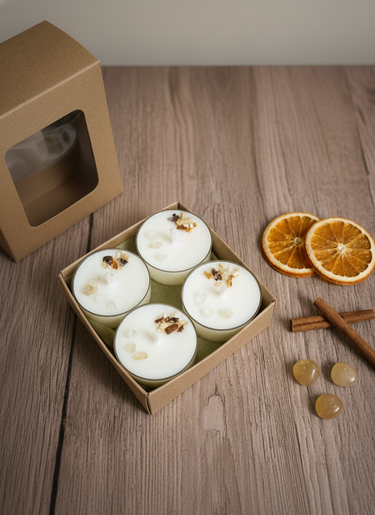 Vela de té Abundia soja 100% eco pack de 8 (citrino + naranja y canela)