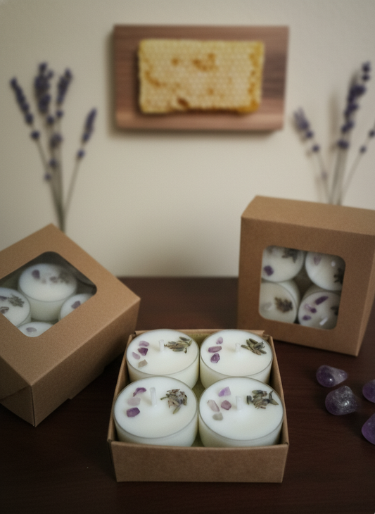 Vela de té Somnia soja 100% ECO pack de 8 (amatista + lavanda y miel)