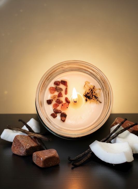 Vela Solandra soja 100% ECO (Jaspe rojo + Vanilla extra y coco)