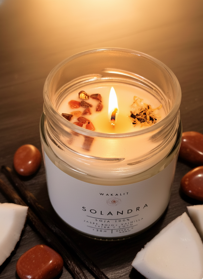 Vela Solandra soja 100% ECO (Jaspe rojo + Vanilla extra y coco)