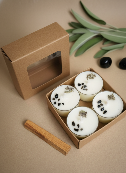 Vela Raíz soja 100% ECO pack de 8 (obsidiana + palo santo)