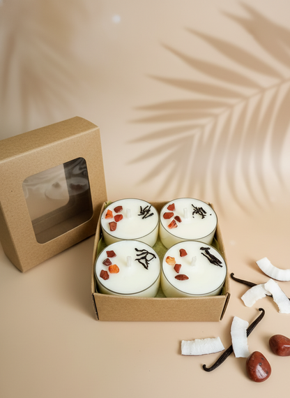 Vela de té Solandra soja 100% ECO pack de 8 (jaspe rojo + vainilla extra y coco)